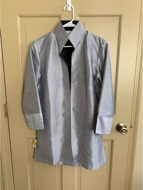 NWT Grace Chuang Reversible High Collar Open Front Mid Length Jacket Silver Blac